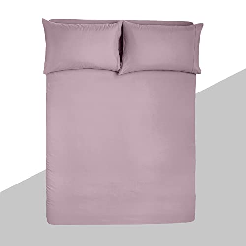 bien LIVING Luxury Flat Bedsheet Double Size, Soft & Smooth, 100% Cotton 200 TC, Anti-Bacterial N9 Pure Silver Finish, (7 Ft x 8 Ft), (87 Inch x 100 Inch) & Pillow Covers (Set of 2), (17 x 27 Inch), (Mid Lilac)