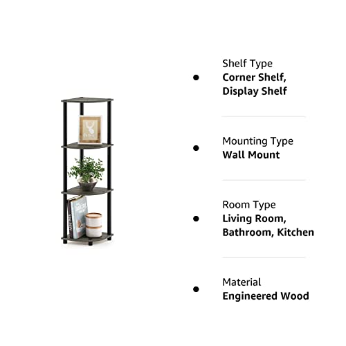 Lifestyle Furniture Set of 4 Tier Corner Shelf, Industrial Wall Corner Bookshelf with Metal Frame, Corner Storage Rack Shelves Display Plant Flower, Stand Bookcase for Home, Office, Kitchen (3.7X2X1 Feet)