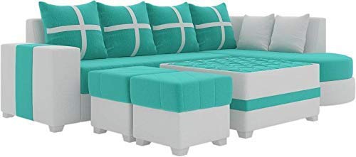 Interio Leatherette 7 Seater Sofa (Standard Size, Cream and Orchid Green) - RAJA DIGITAL PLANET