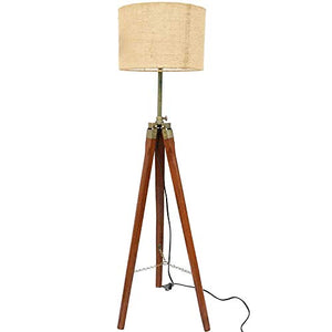 Lamps And Light Jute Fabric with Khadi Shade Wooden Tripod Floor Lamp Stand with Shade and Bulb Decorative Lamp - RAJA DIGITAL PLANET