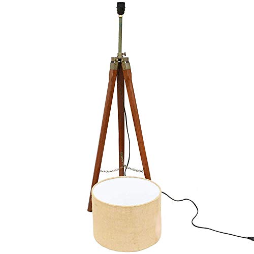 Lamps And Light Jute Fabric with Khadi Shade Wooden Tripod Floor Lamp Stand with Shade and Bulb Decorative Lamp - RAJA DIGITAL PLANET