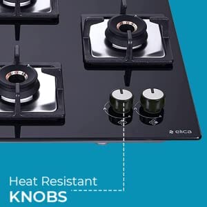 Elica Hob 4 Burner Auto Ignition Glass Top - 3 Mini Triple Ring Brass Burner and 1 Double Ring Brass Gas Stove (Flexi AB HCT 460)
