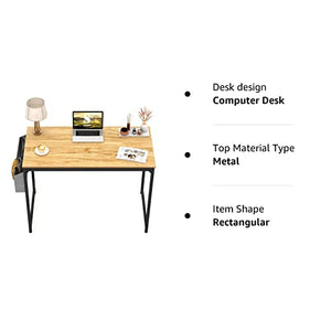Lifestyle Furniture - Computer Desk Study Writing Table with 2 Hooks for Home Office, Modern Simple Style PC Desk, Black Metal Frame Laptop Table with Storage Bag (30"(H) X40(W) X19(D) in)