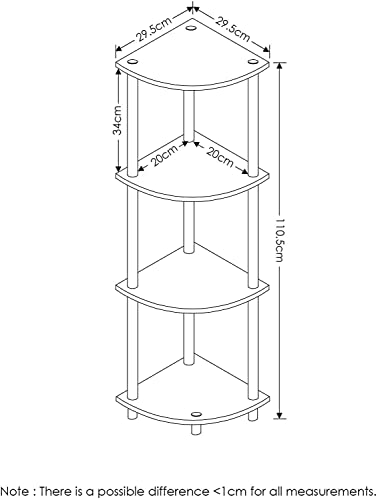 Lifestyle Furniture Set of 4 Tier Corner Shelf, Industrial Wall Corner Bookshelf with Metal Frame, Corner Storage Rack Shelves Display Plant Flower, Stand Bookcase for Home, Office, Kitchen (3.7X2X1 Feet)