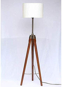OverseasMart Off White Shade Wooden Tripod Floor Lamp Stand with Shade and Bulb Decorative Lamp - RAJA DIGITAL PLANET