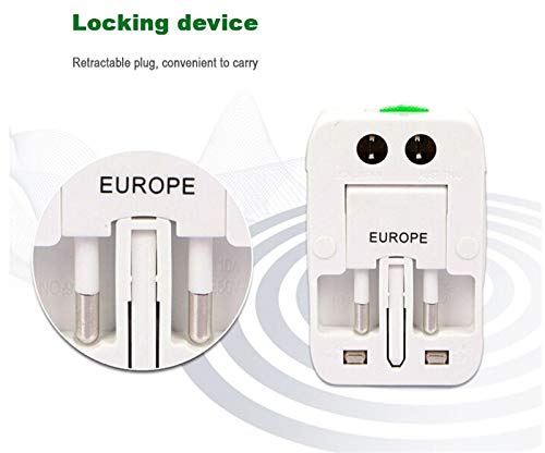 SeCro Plastic Film Universal Travel Adapter with Built in Dual USB Charger Ports with 125V 6A, 250V Surge/Spike Protected Electrical Plug (White) - RAJA DIGITAL PLANET