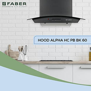Faber 60 cm 1100 m³/hr Auto-Clean curved glass Kitchen Chimney (HOOD ALPHA HC PB BK 60, Filterless technology, Push Button, Black)