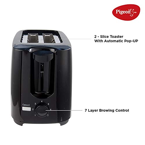 Pigeon 2 Slice Auto Pop up Toaster. A Smart Bread Toaster for Your Home (750 Watt) (Black) - RAJA DIGITAL PLANET