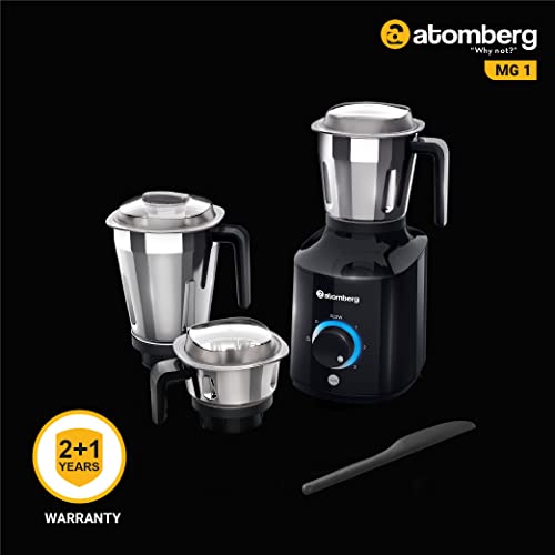 Atomberg MG1 Mixer Grinder with powerful BLDC Motor & Slow Mode, 3 Jars and Chopper (Black)