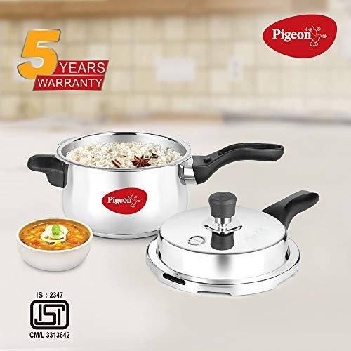 Pigeon By Stovekraft Stainless Steel Inox Plus Steel Pressure Cooker with Outer Lid Induction and Gas Stove Compatible 3 Litre Capacity for Healthy Cooking (Silver)