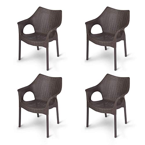 Supreme Cambridge Heavy Durable Plastic Chair with Steel Legs for Home, Office, Garden and Restaurents (Brown, Set of 4)