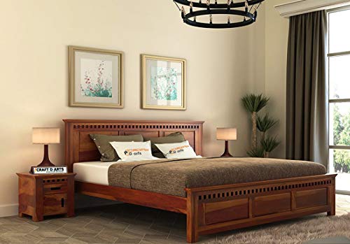 Sheesham Wood Solid King Size Double Bed | Wooden Double Bed for Bedroom | Bed for Home (Honey Finish) - RAJA DIGITAL PLANET