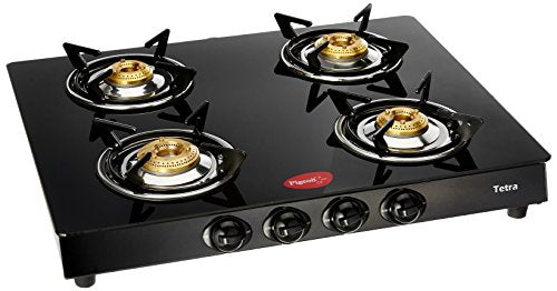 Pigeon by Stovekraft Tetra Glass 4 Burner Gas Stove, Black & Special Non-Stick Appachetty with Lid, 200mm, Black Combo - RAJA DIGITAL PLANET