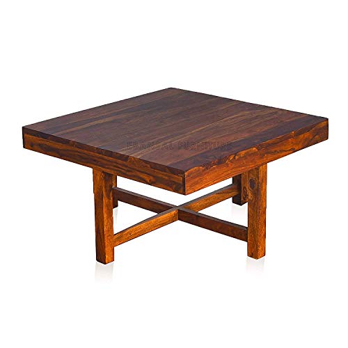 Sheesham Wood Center Table for Living Room | Wooden Coffee Table | Tea Table | with 4 Stools | Off White Cushions | Provincial Teak Finish by Corazzin Wood - RAJA DIGITAL PLANET