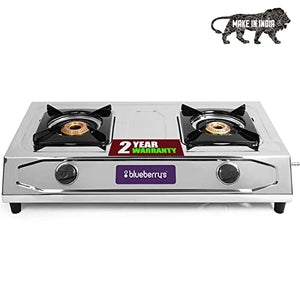 Blueberry's BLAZE 2 Burner Stainless Steel LPG Gas Stove ISI Certified [IS-4246] & Quality Brass Burner with Good Fuel Efficiency,Made in India