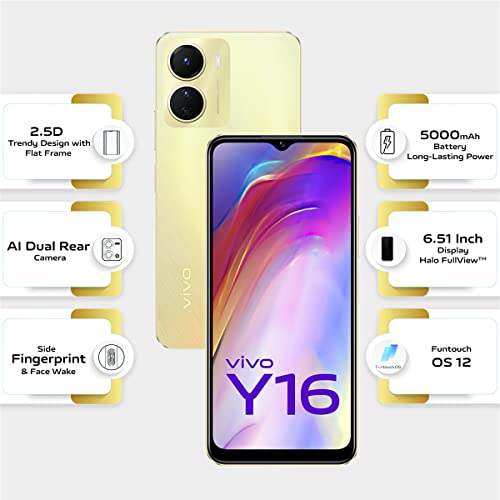 Vivo Y16 (Drizzling Gold, 3GB RAM, 64GB Storage) with No Cost EMI/Additional Exchange Offers