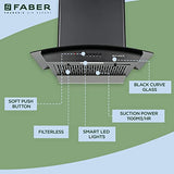 Faber 60 cm 1100 m³/hr Auto-Clean curved glass Kitchen Chimney (HOOD ALPHA HC PB BK 60, Filterless technology, Push Button, Black)