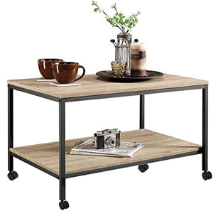 Lifestyle Furniture Engineered Wood, Metal Heavy Duty Coffee Center Table with Wheels 2-Tier Tea Table with Storage Shelf for Home Office Living Room - 32 x 19 x 17 inches - (Coffee Table)