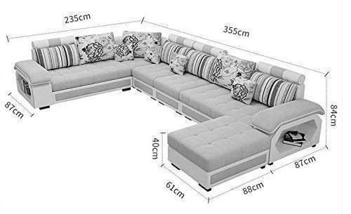 Lifestyle Furniture Living and Dining Hall Nylon U Shape Sofa Set 3+2+2, Corner, 4 Pcs Puffy, Dewan, Standard Size- Silver - RAJA DIGITAL PLANET