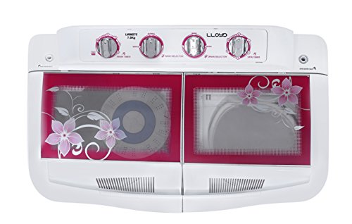 Lloyd 7.5 kg Semi-Automatic Top Loading Washing Machine (LWMS75, Pink and White)