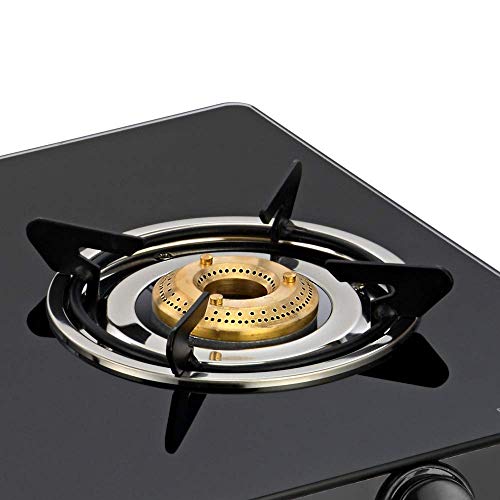 Sunflame Crown Glass Top 2 Burner Gas Stove Manual Ignition, Black (Gas stove + Hose Pipe)