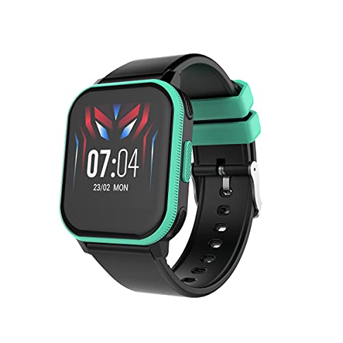V2A Play-On Smart Watch For Kids With 8 Games, 10 Alarms, 6 Sports Modes, 100+ Watch Faces, Child Lock Smart Watch For Girls & Boys IP68 Waterproof - 7 Days Battery Backup (Black-Green)