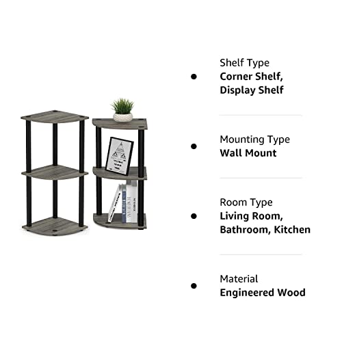Lifestyle Furniture Set of 3 Tier Corner Shelf, Industrial Wall Corner Bookshelf with Metal Frame, Corner Storage Rack Shelves Display Plant Flower, Stand Bookcase for Home, Office, Kitchen (2.6x2x1 Feet)