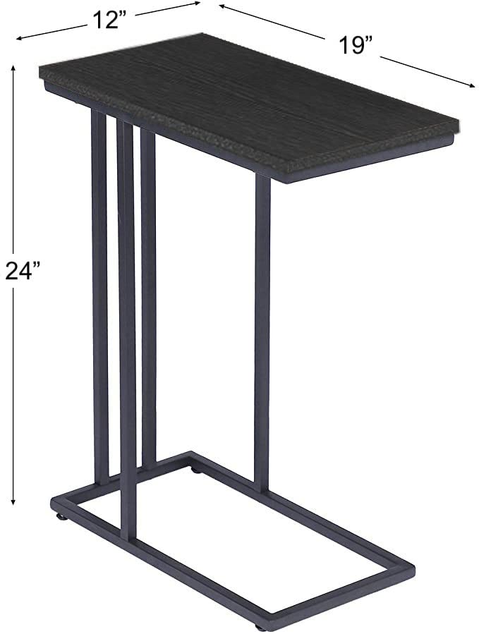Lifestyle Furniture End Table Living Room, C Shaped End Table, Side Table for Couch Slide Under, C Table Sofa Side End Table,Wood Finish and Metal Frame (Black [24"(H) X 19"(W) X 12"(D)])