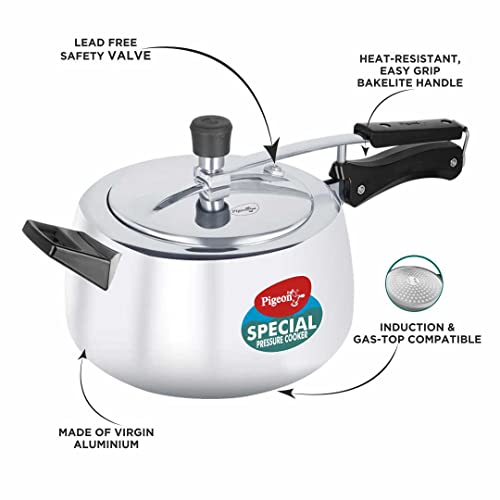 Pigeon by Stove Kraft Aluminium Pressure Cooker 5 Litre Inner Lid with Induction Base, silver, Medium (14541)