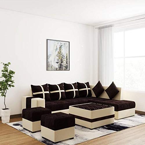 Interio Angel Fabric 6 Seater Sofa with Center Table & 2 Puffy - RAJA DIGITAL PLANET