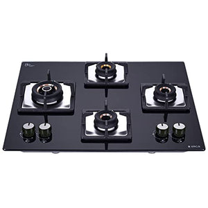 Elica Hob 4 Burner Auto Ignition Glass Top - 3 Mini Triple Ring Brass Burner and 1 Double Ring Brass Gas Stove (Flexi AB HCT 460)