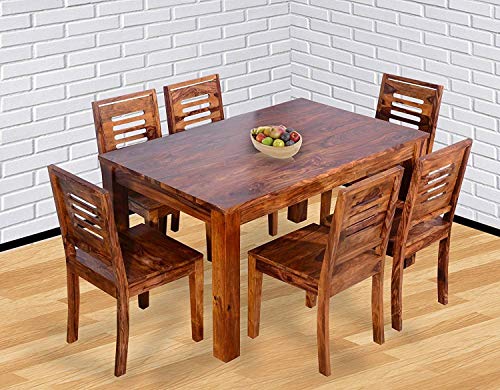 Sheesham Wood Wooden Dining Table with 6 Chairs | Home and Living Room (6 Seater 1, Teak Finish) - RAJA DIGITAL PLANET