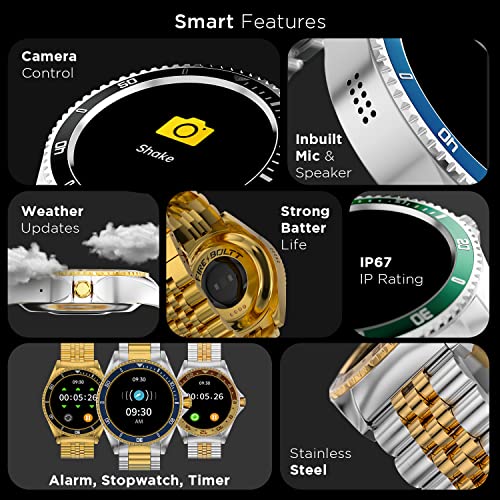 Fire-Boltt Quantum Luxury Stainless Steel Design 1.28" Bluetooth Calling Smartwatch with High Resolution of 240 * 240 Px & TWS Connection, SpO2 Tracking with 100 Sports Modes (Sapphire Gold)
