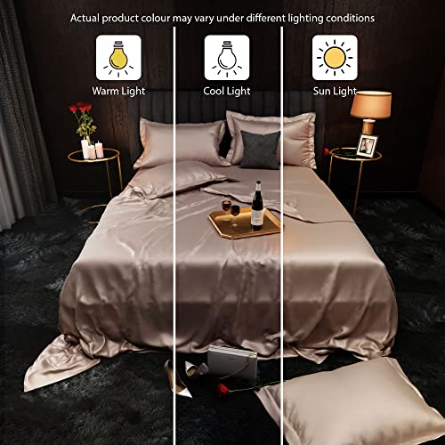 Stoa Paris Satin Bedsheets for King Bed Size, Sateen Home Décor Bed Sheet & Pillow Covers Set, Warm Bedsheet for Winter, Wedding Gift for Couples, Flat Sheet 90x108 & 4 Pillowcases 18x27 (Champagne)