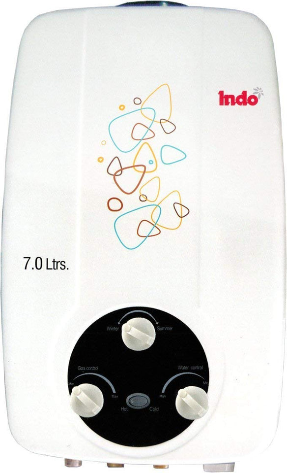 Indo 7 L Gas Water Geyser (White, 7 LTR INSE 1.2 Gas Heater) - RAJA DIGITAL PLANET