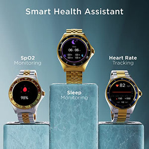 Fire-Boltt Quantum Luxury Stainless Steel Design 1.28" Bluetooth Calling Smartwatch with High Resolution of 240 * 240 Px & TWS Connection, SpO2 Tracking with 100 Sports Modes (Sapphire Gold)