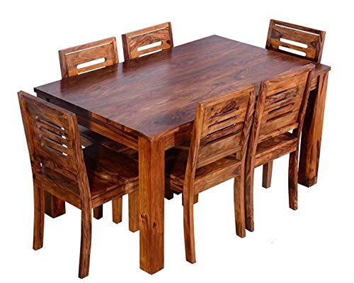 Sheesham Wood Wooden Dining Table with 6 Chairs | Home and Living Room (6 Seater 1, Teak Finish) - RAJA DIGITAL PLANET