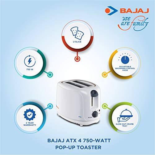 Bajaj ATX 4-Watt Pop-up Toaster (White) - RAJA DIGITAL PLANET