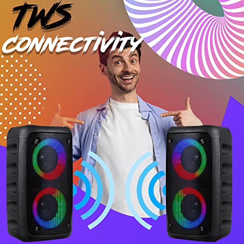 Zoook Twin Blaster Bluetooth Party Speaker 20 watts Karaoke /2X3 inch Driver/USB/TF/AUX/Mic Input/RGB lights/2400 Mah Battery/Bluetooth 5.0/Top Control Panel - Black - RAJA DIGITAL PLANET