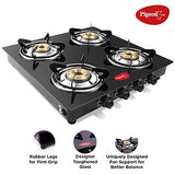 Pigeon Aster Gas Stove 4 Burner with High Powered Brass Burner, Gas Cooktop with Glass Top and Powder Coated Body, black, (14297) - RAJA DIGITAL PLANET