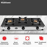 SUNFLAME CROWN Stainless Steel Toughened Glass Top 3 Burner Gas Stove with 2 Years Made In India (Manual Ignition, Black) - RAJA DIGITAL PLANET