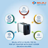 Bajaj ATX 3 750-Watt Auto Pop-up Toaster (Black/Silver) - RAJA DIGITAL PLANET