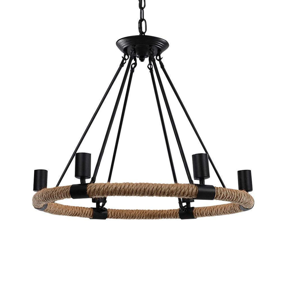 lamps of india Vintage Hemp Rope Chandelier Pendant Metal Island Lighting Fixture Ceiling Lamp for Living Room Cafe Basement Restaurant Bar (Black/Beige) (Bulbs not Included) - RAJA DIGITAL PLANET