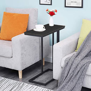 Lifestyle Furniture End Table Living Room, C Shaped End Table, Side Table for Couch Slide Under, C Table Sofa Side End Table,Wood Finish and Metal Frame (Black [24"(H) X 19"(W) X 12"(D)])