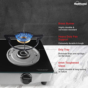 SUNFLAME CROWN Stainless Steel Toughened Glass Top 3 Burner Gas Stove with 2 Years Made In India (Manual Ignition, Black) - RAJA DIGITAL PLANET