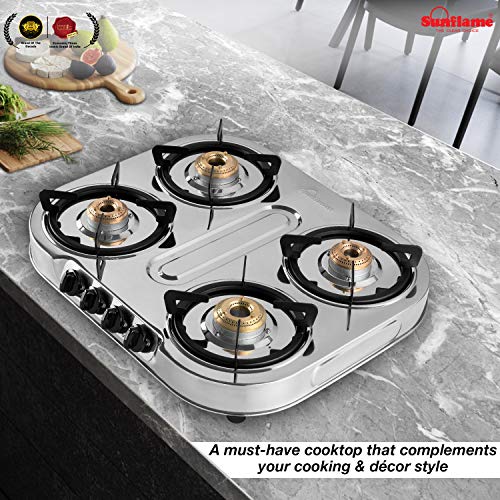 Sunflame Spectra 4B Stainless Steel 4 Burner Gas Stove (Manual Ignition, Silver) - RAJA DIGITAL PLANET