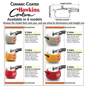 Hawkins Contura 3 Litre Pressure Cooker, Ceramic Coated Handi Cooker, Tomato Red (CTR30)