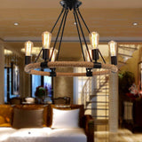 lamps of india Vintage Hemp Rope Chandelier Pendant Metal Island Lighting Fixture Ceiling Lamp for Living Room Cafe Basement Restaurant Bar (Black/Beige) (Bulbs not Included) - RAJA DIGITAL PLANET