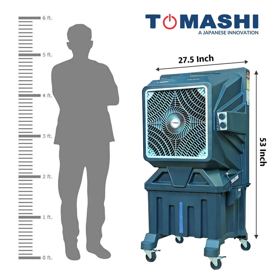 TOMASHI THAR 110 DLX  Room Air Cooler|75L Water Tank|38mm Heat Sink Motor|17 inch Fan Blade|250w Power|Honeycomb Pad|Shockproof Rustproof PPS Body|70 Feet Airflow |Heavy Duty Air Cooler