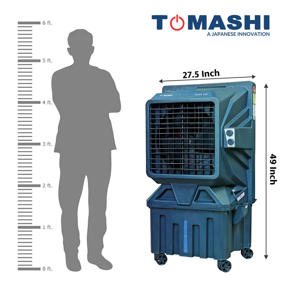 TOMASHI THAR 100 2024 Room Air Cooler|75L Water Tank|38mm Heat Sink Motor|17 inch Fan Blade|250w Power|Honeycomb Pad|Shockproof Rustproof PPS Body|70 Feet Airflow |Heavy Duty Air Cooler